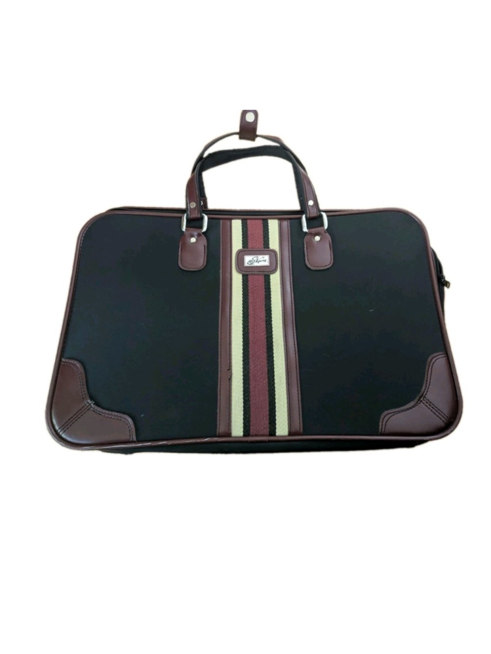 Vintage Skyway 14x22 Garment Bag Suit Carrier Black Burgundy Striped Travel Bag